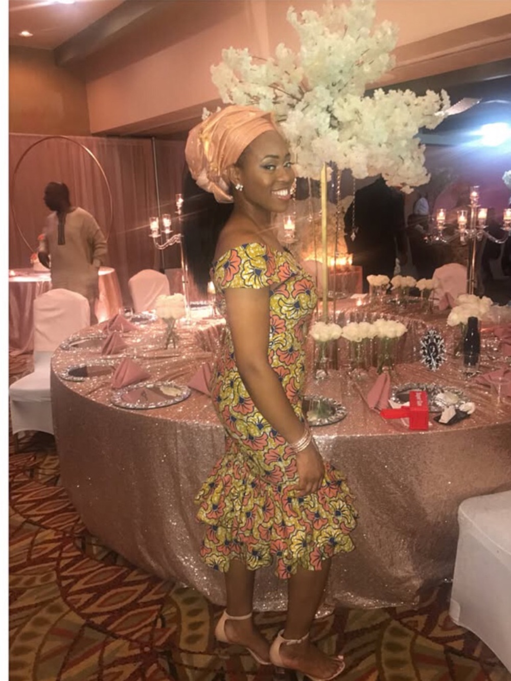 Off-Shoulder Floral Print Dress in Pink and Yellow